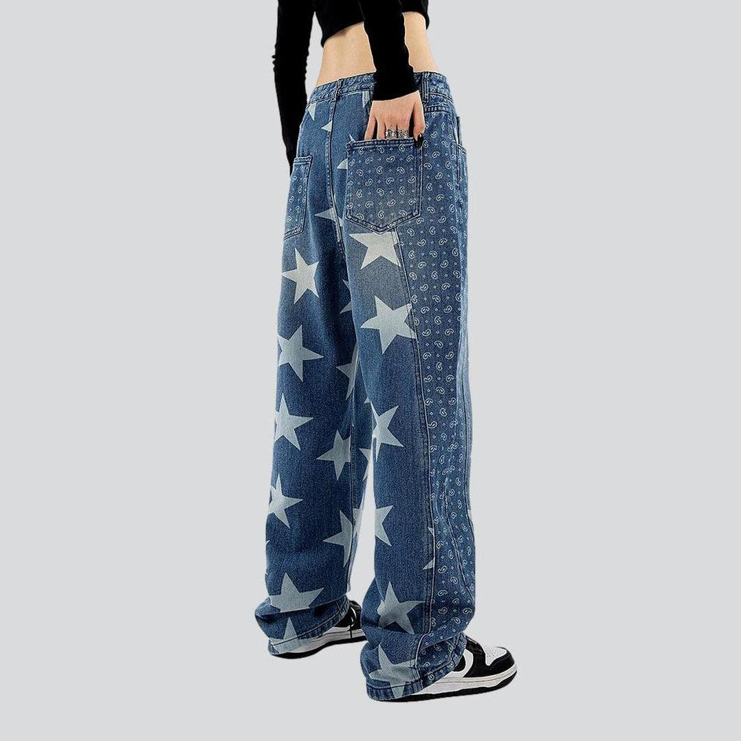 Star & ornament print baggy jeans