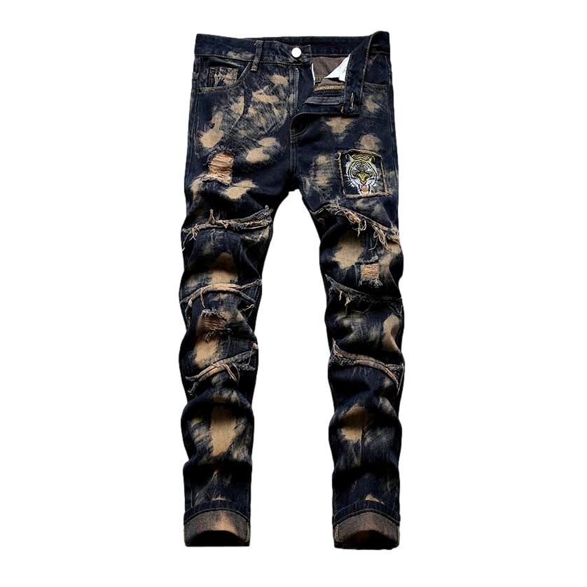 Tiger head embroidery men jeans