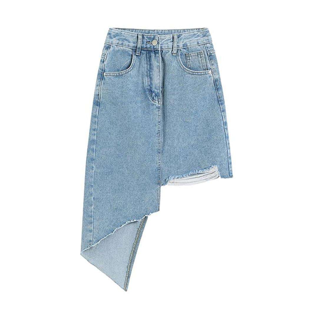 Asymmetric midi denim skirt