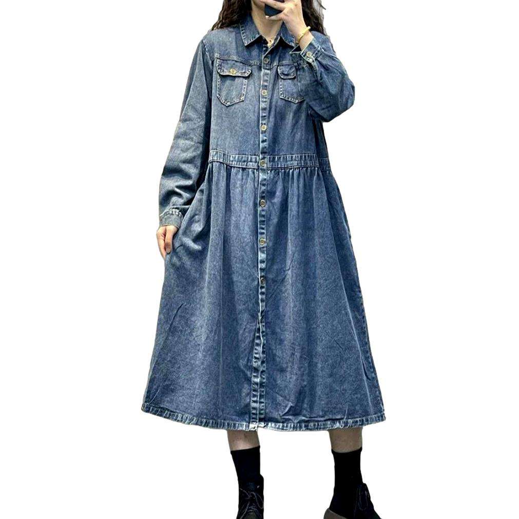 Flap pocket vintage denim dress