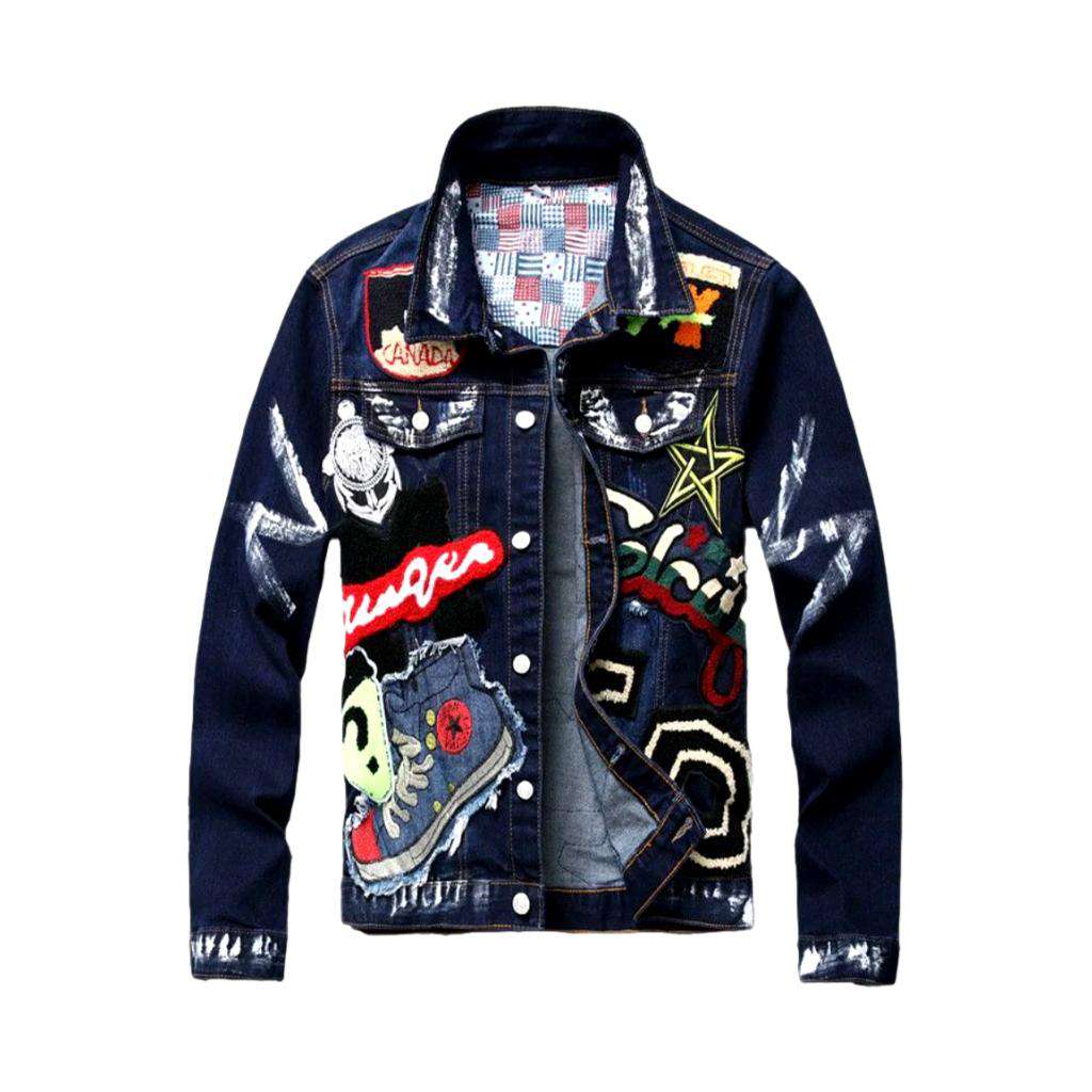 Navy denim jacket with patches