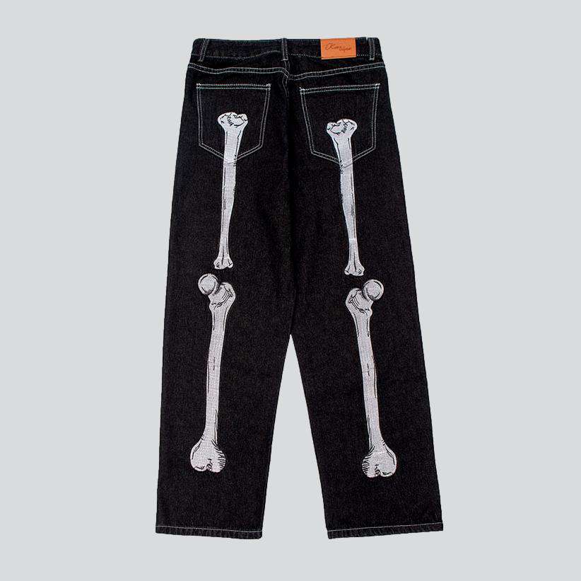 Bone print baggy men jeans