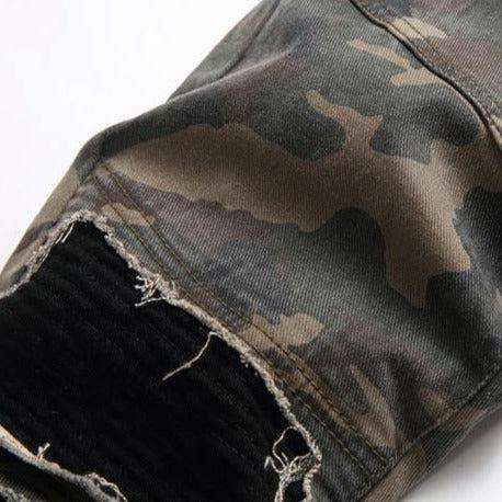 Camouflage print distressed men jeans