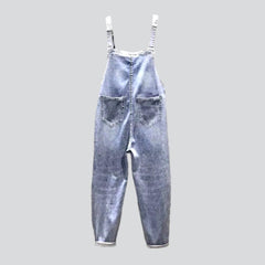 Ripped embellished women denim jumpsuit