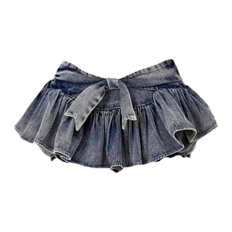 Ultra short pleated jean skirt  - Blue
