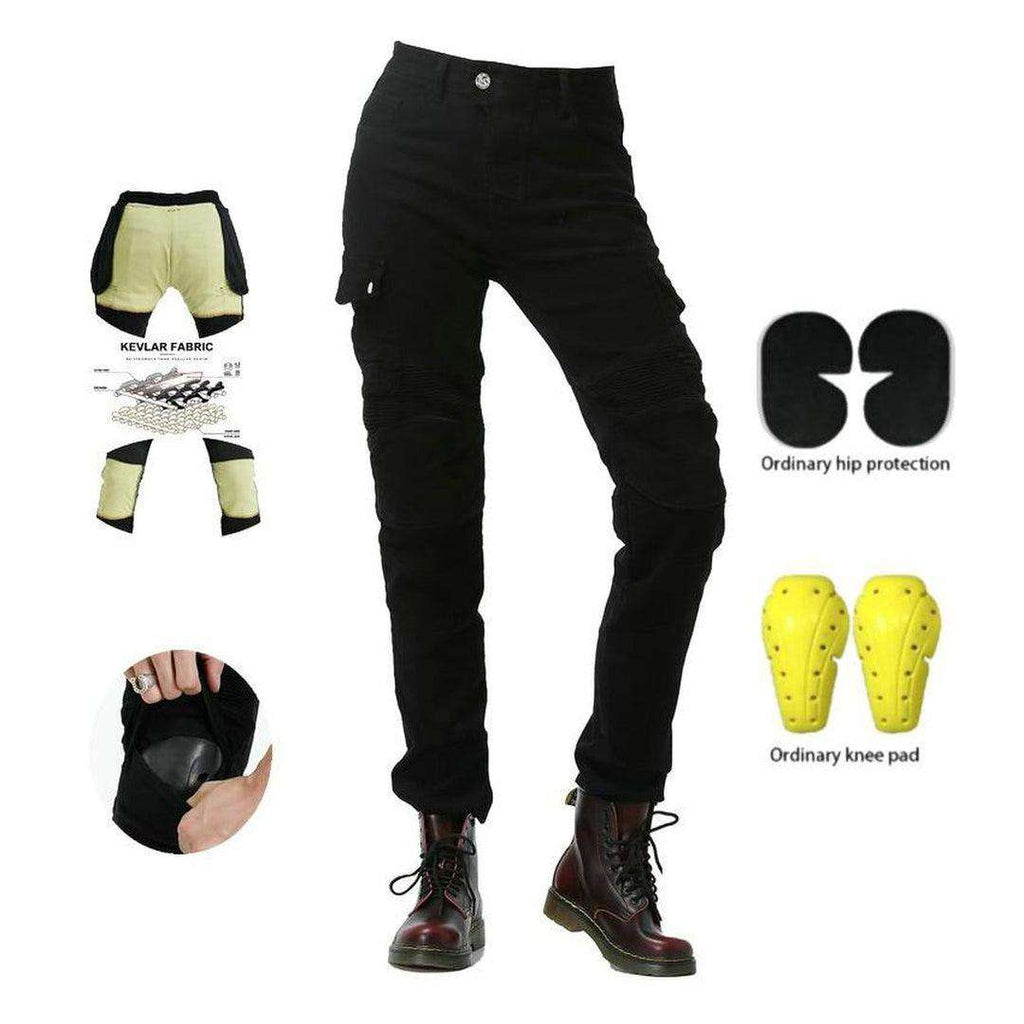 Black kevlar women biker jeans