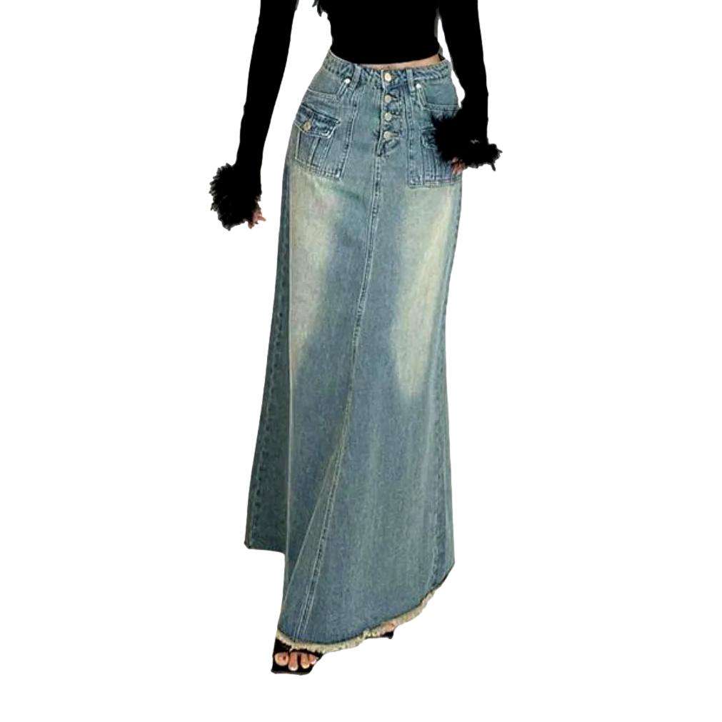 Boho chic retro denim skirt