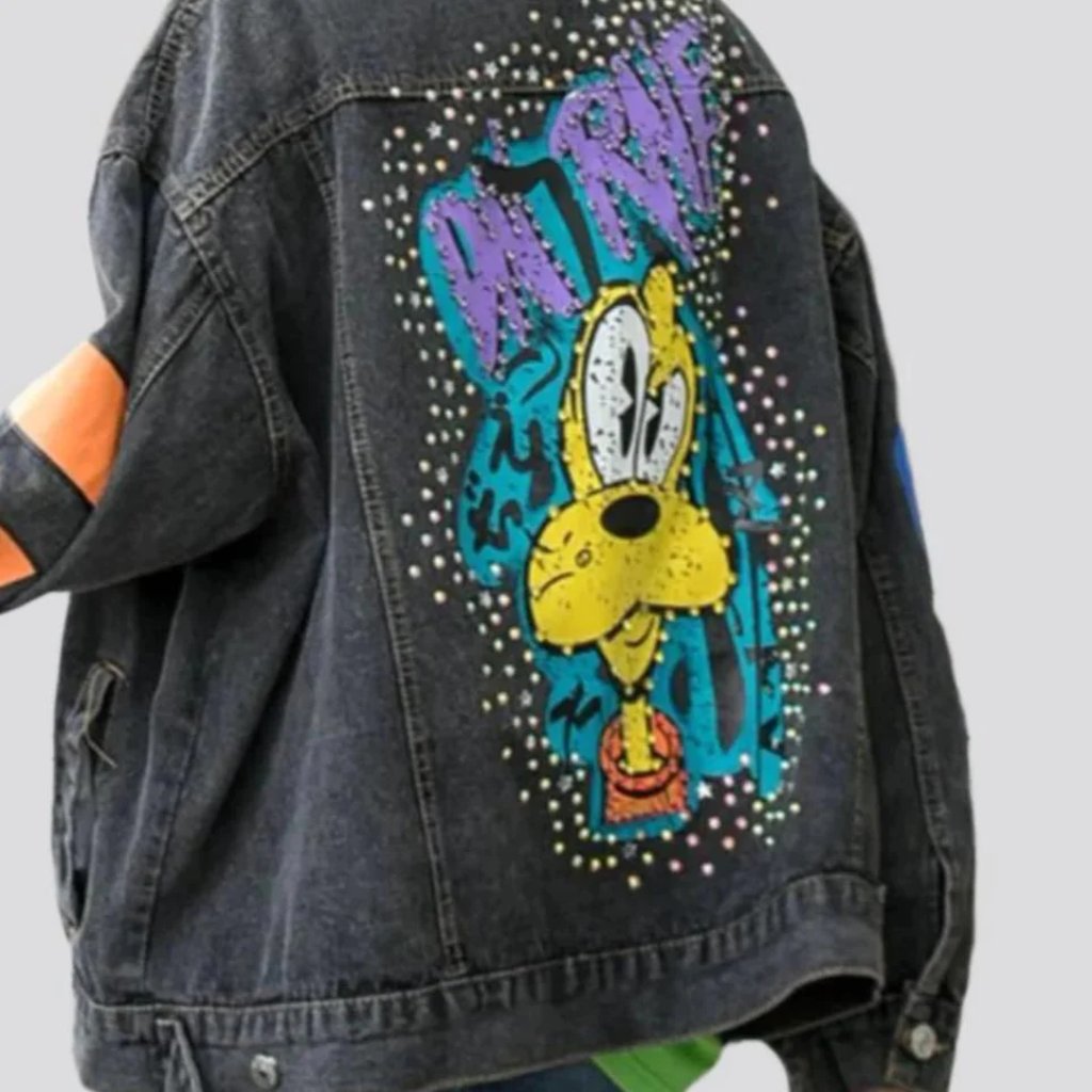 Jeansjacke mit Cartoon-Stickerei für Damen