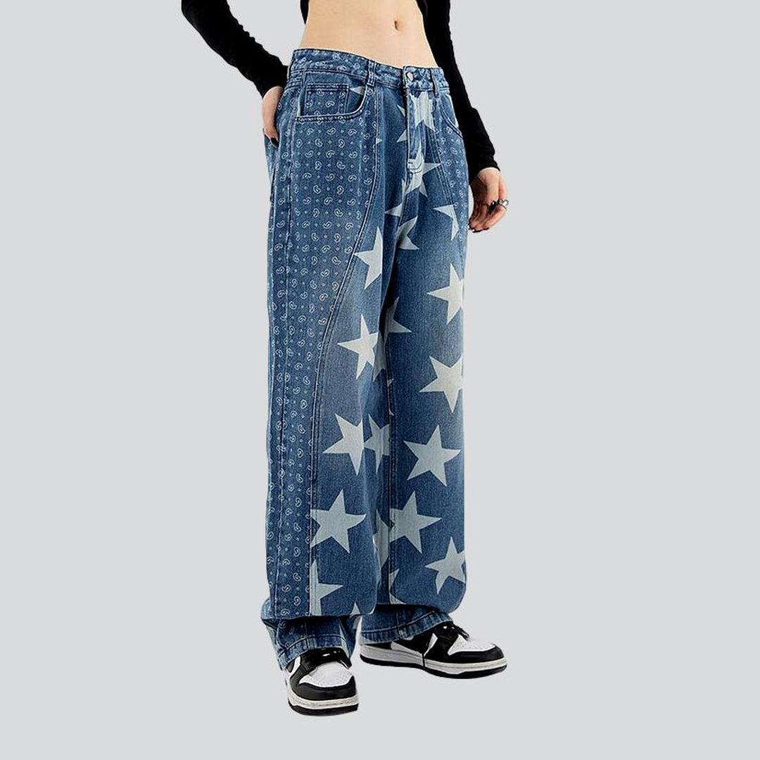 Star & ornament print baggy jeans