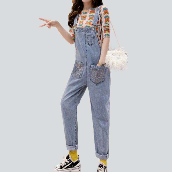 Jeans-Jumpsuit mit verzierten Taschen für Damen