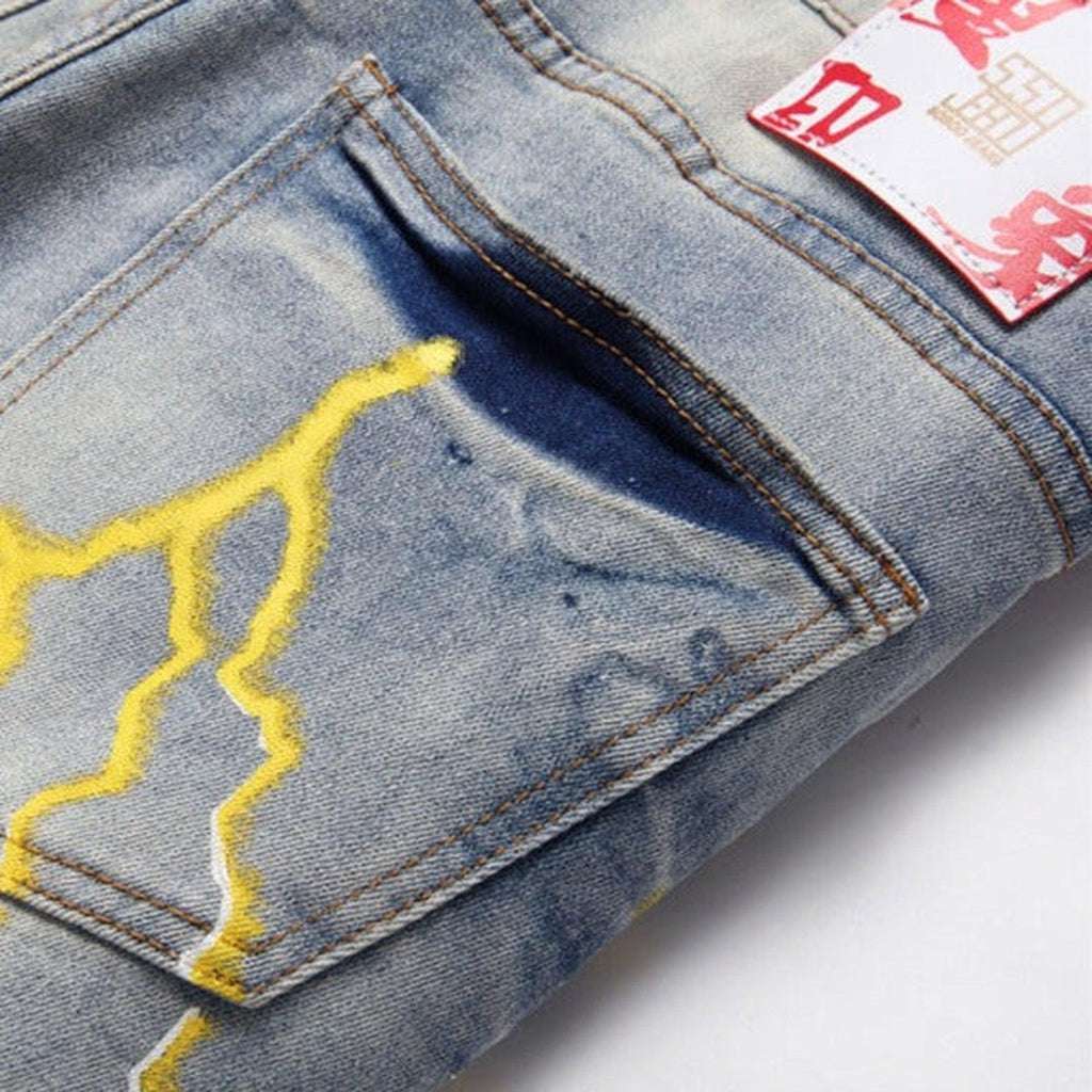 Graffiti print urban men jeans