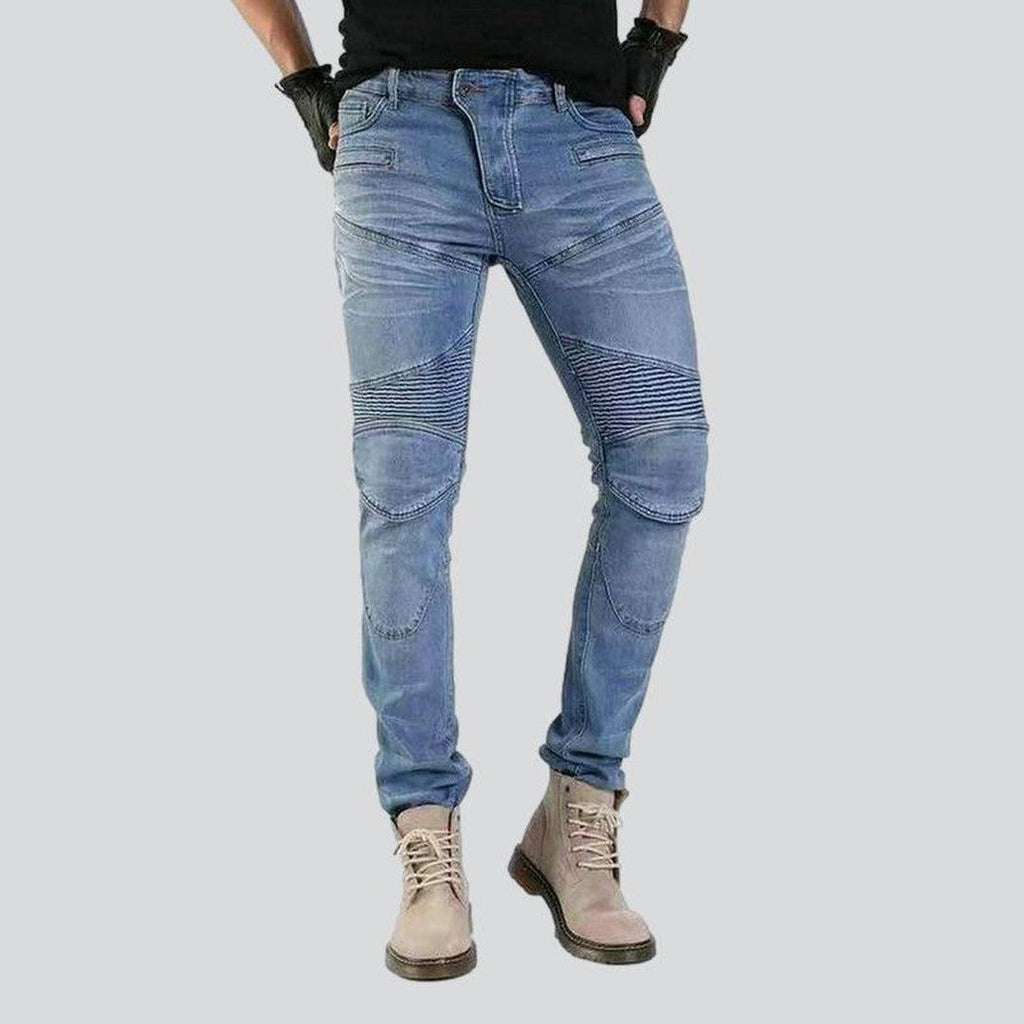 Light blue men moto jeans