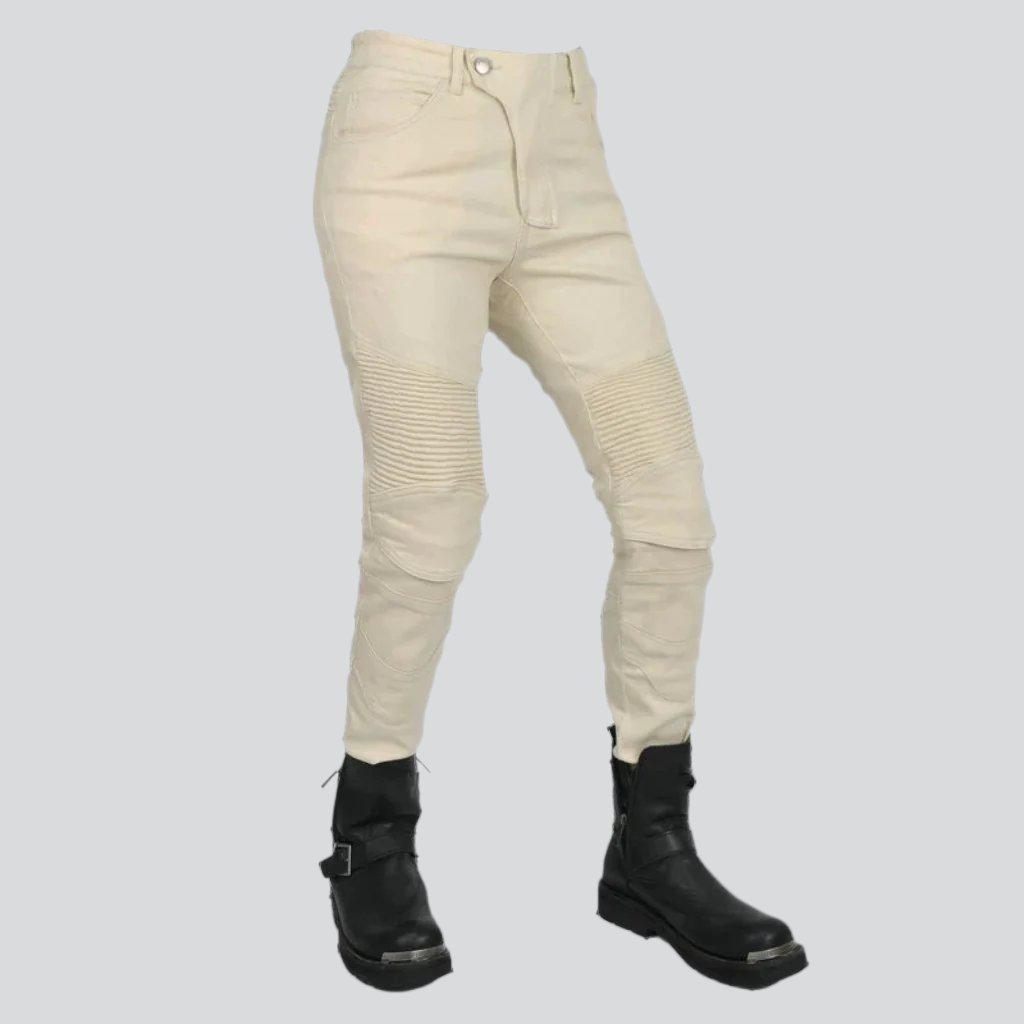 Weiße Damen Biker Jeanshose