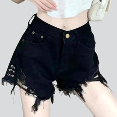 Wide women distressed denim shorts