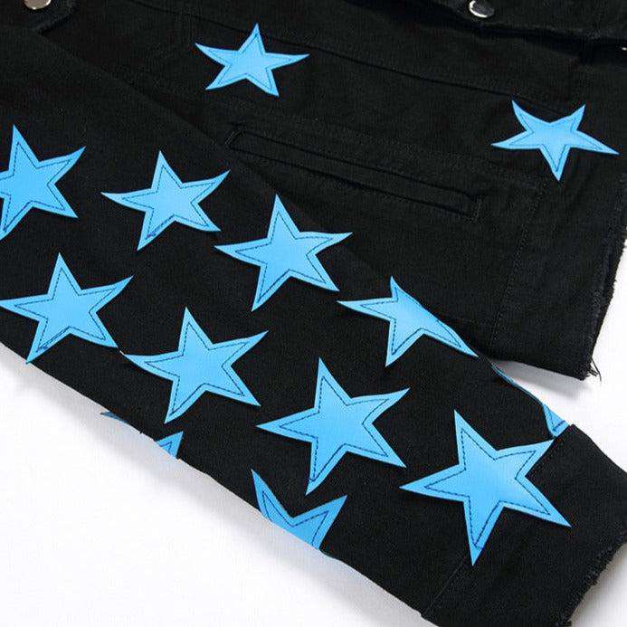 Blue star embroidery denim jacket