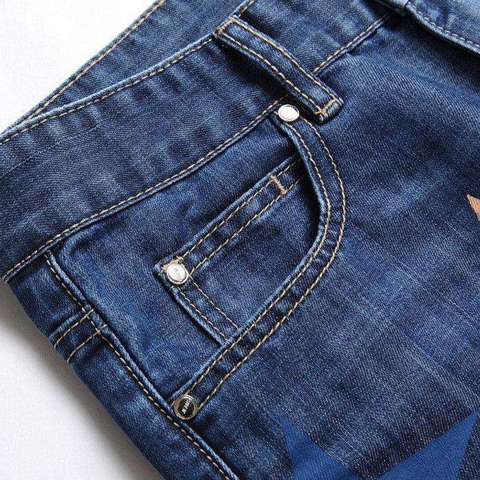 Color stars print men jeans