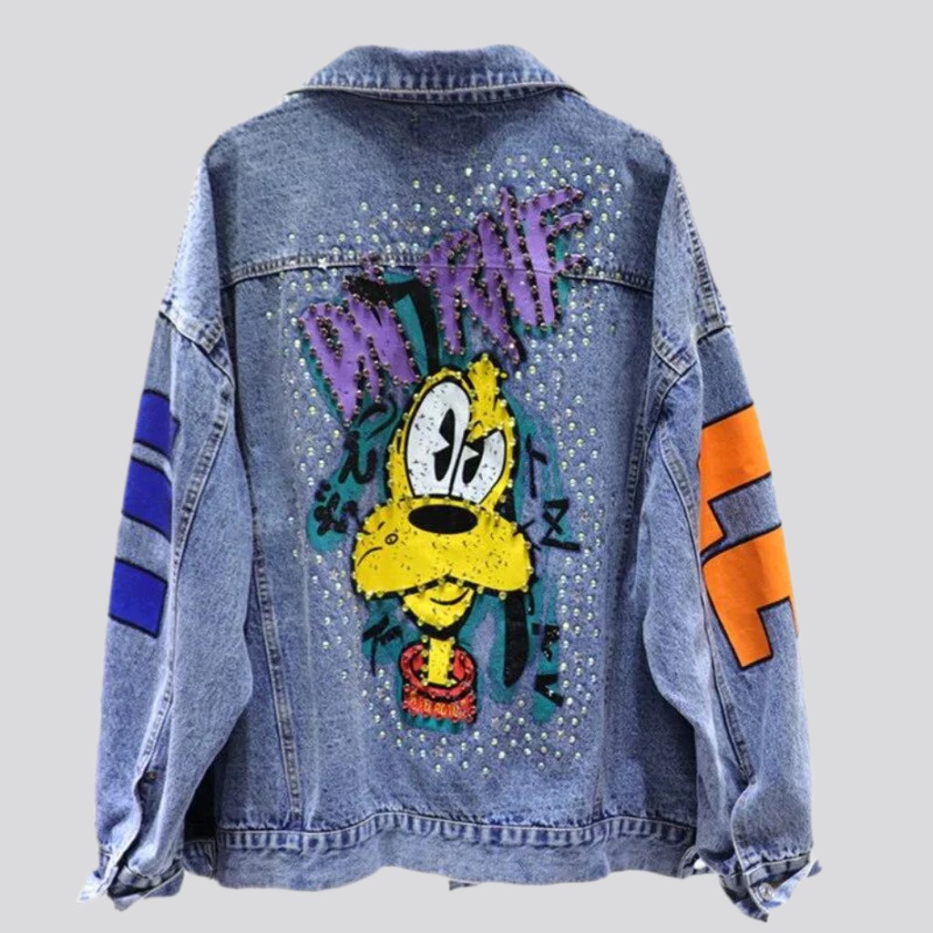 Cartoon embroidery denim jacket for ladies