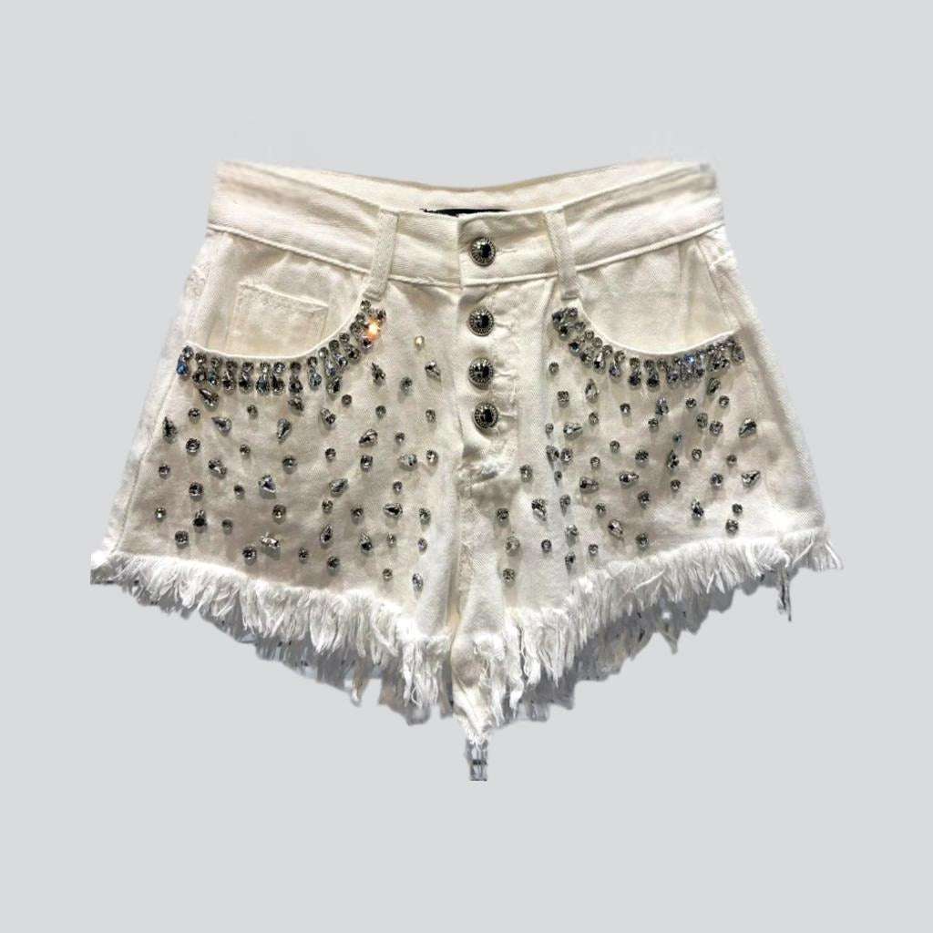 Distressed-Jeansshorts mit Diamant-Strass