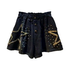 Shorts vaqueros adornados con estrellas de diamantes