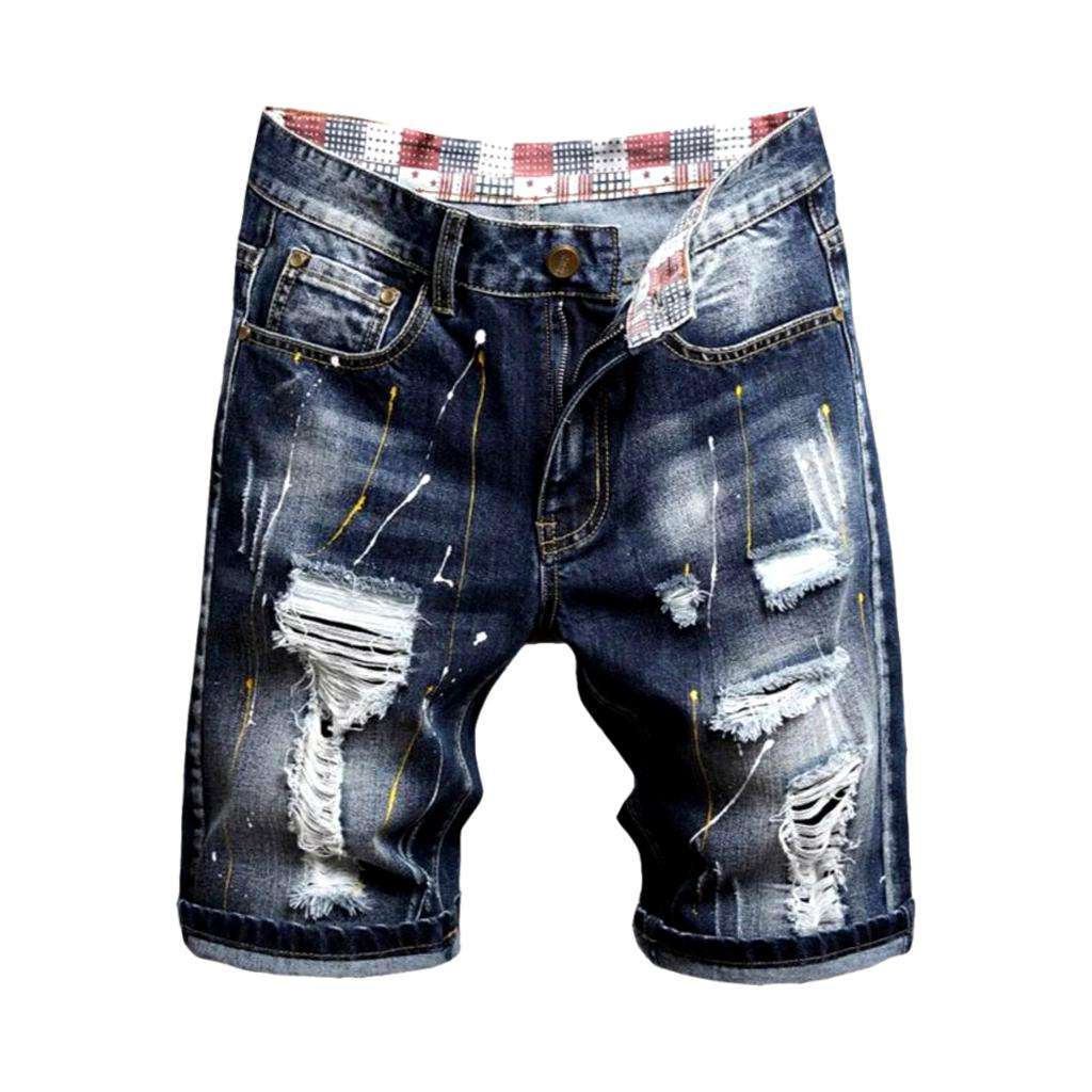 Dunkel bemalte Distressed-Jeansshorts