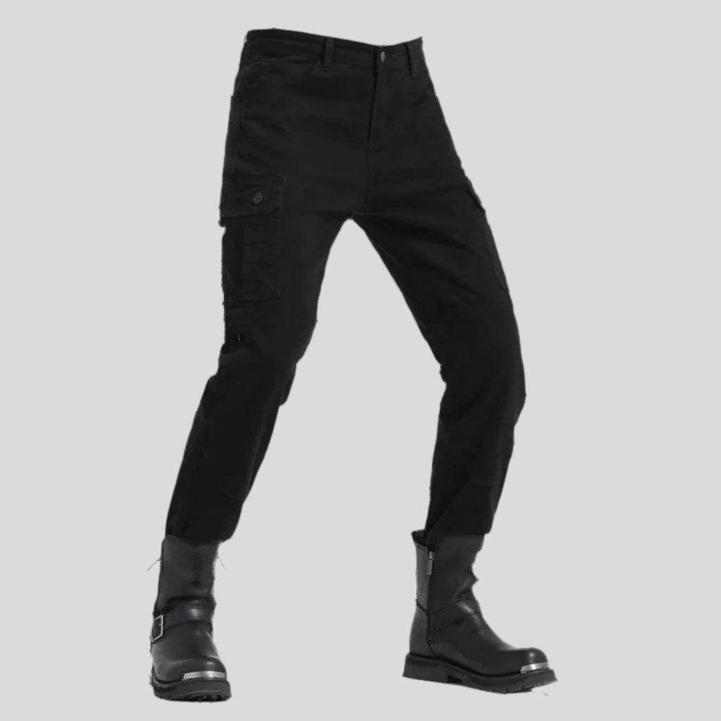 Protective men biker denim pants