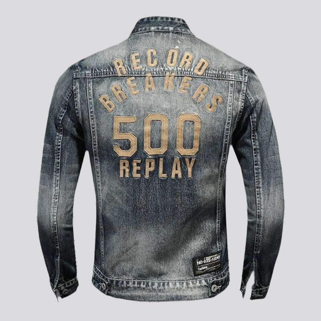 Motorcycle embroidered men denim jacket