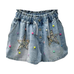 Shorts vaqueros con estrellas de diamantes de imitación