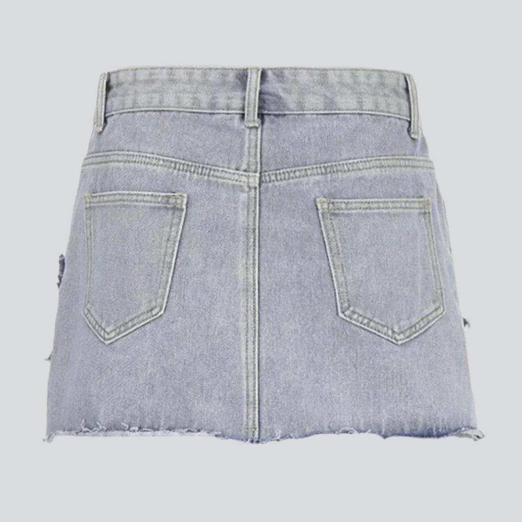 Stars embroidery short jean skirt