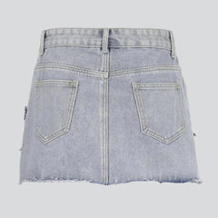 Stars embroidery short jean skirt