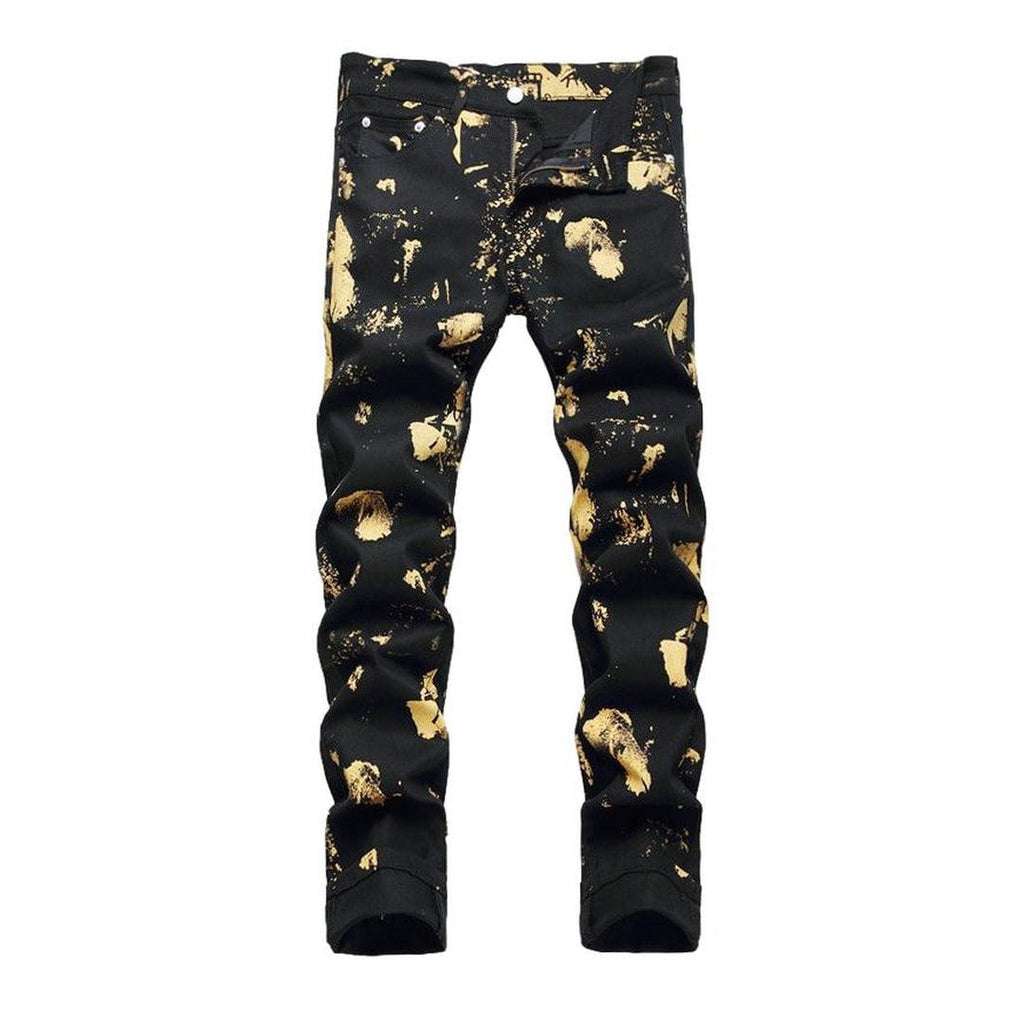 Golden stain-painted men jeans