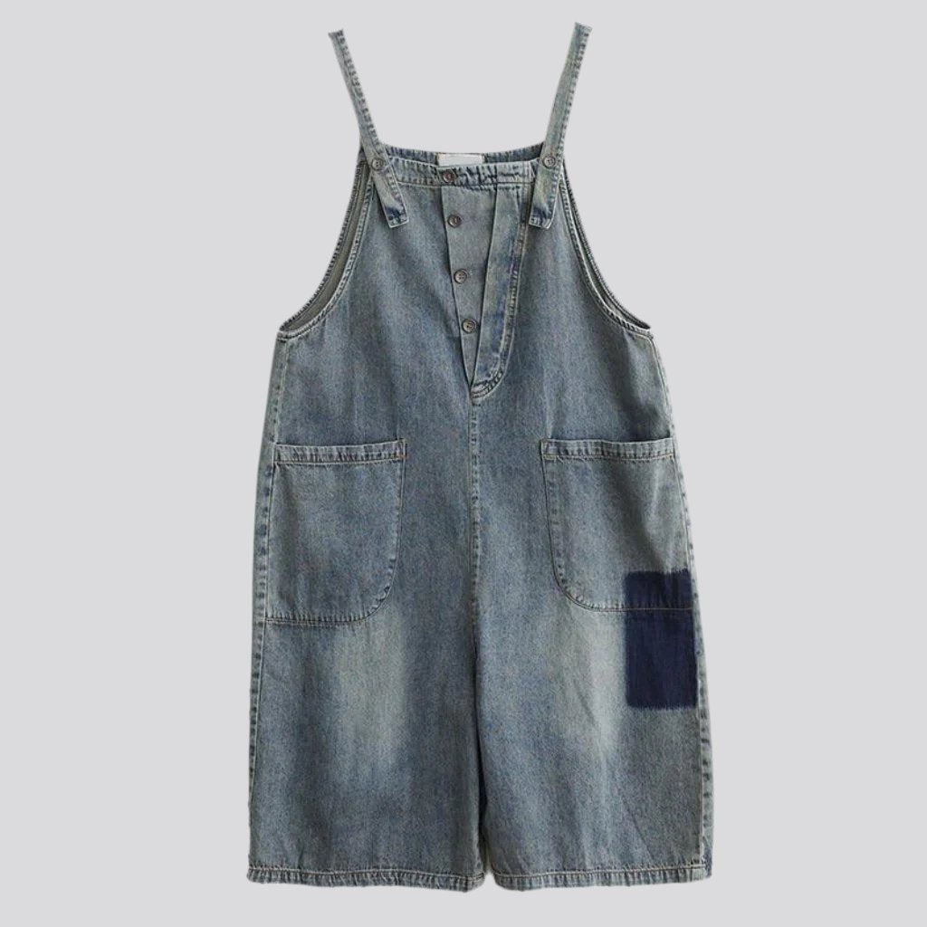 Buttons-suspenders jeans romper for ladies