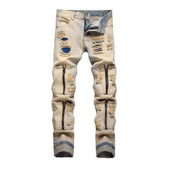 Distressed men jeans with zippers