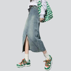 Streetwear slit long denim skirt