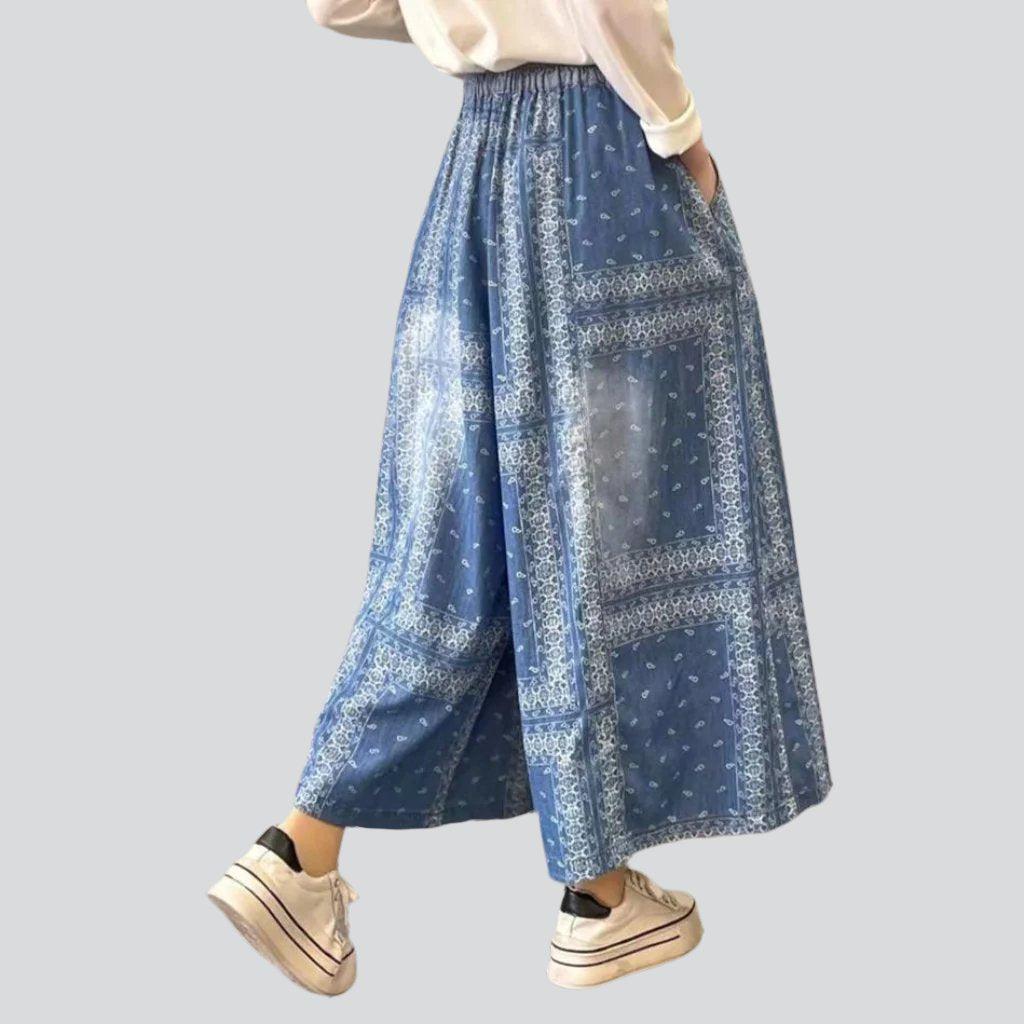 Ornament print culottes denim pants