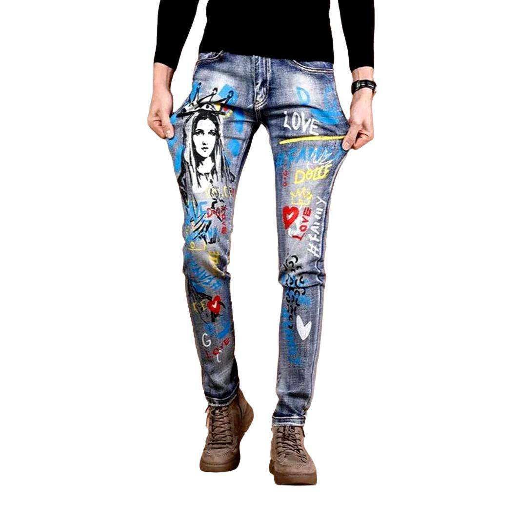 Color print stretchy men jeans