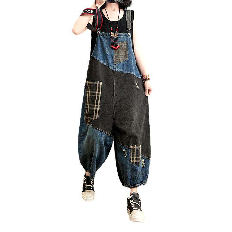 Checkered pocket women denim dungaree