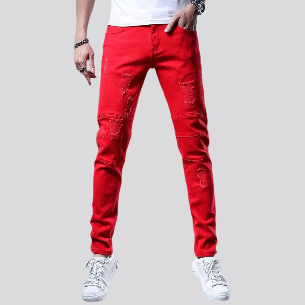 Torn-color jeans for men