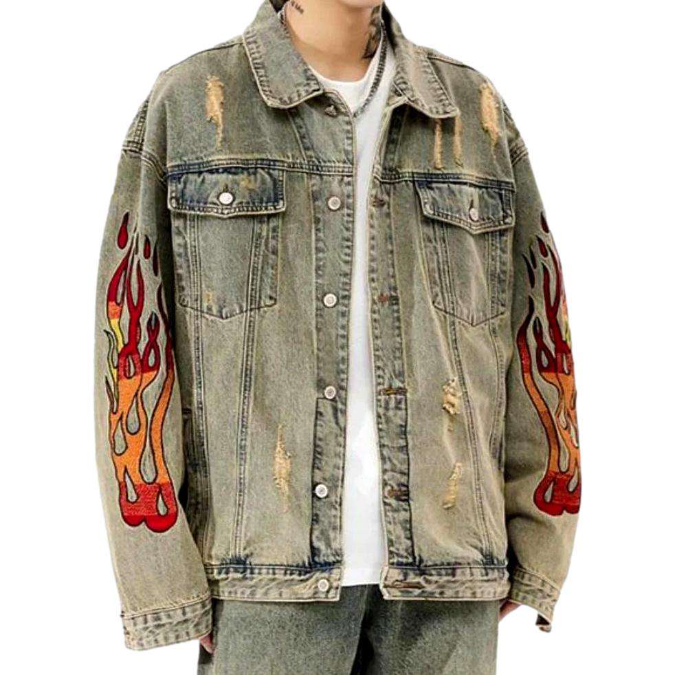 Distressed men denim jacket