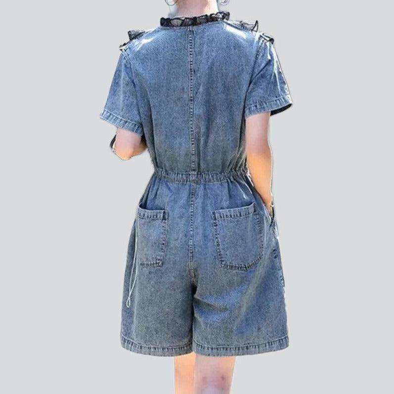 Denim overall shorts with ruffles