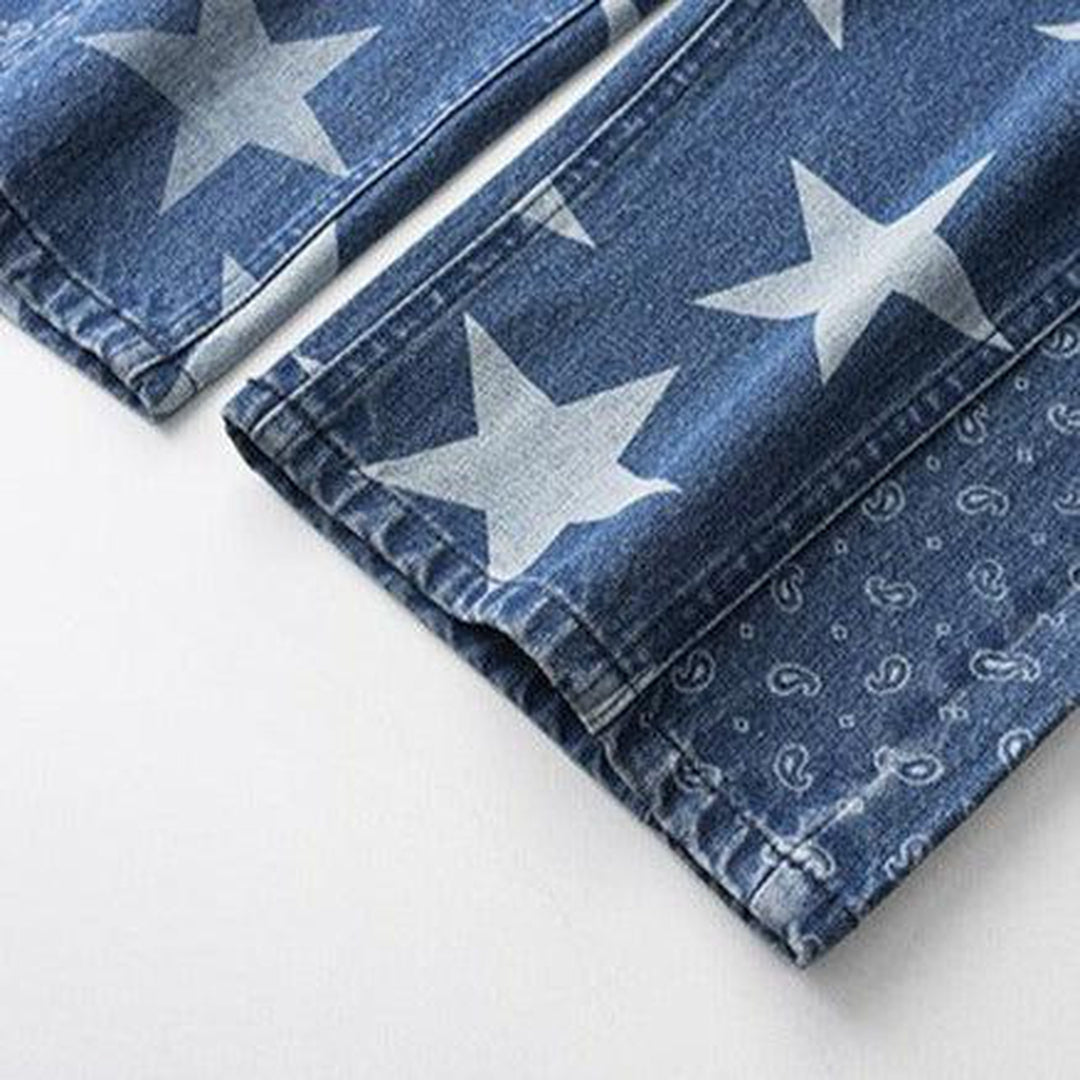 Star & ornament print baggy jeans