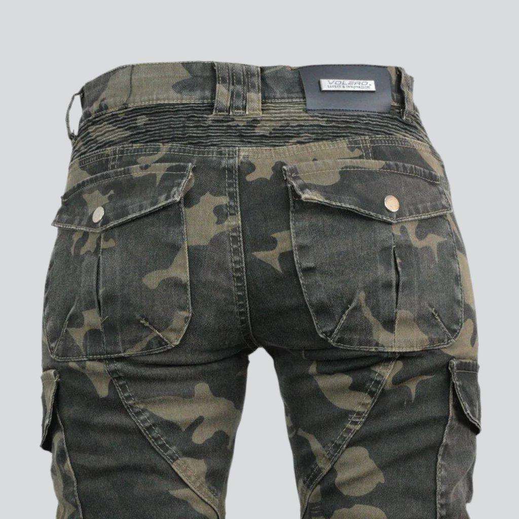 Camouflage Khaki Damen Bikerjeans