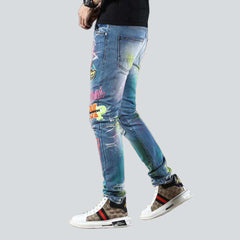 Neon color print men jeans