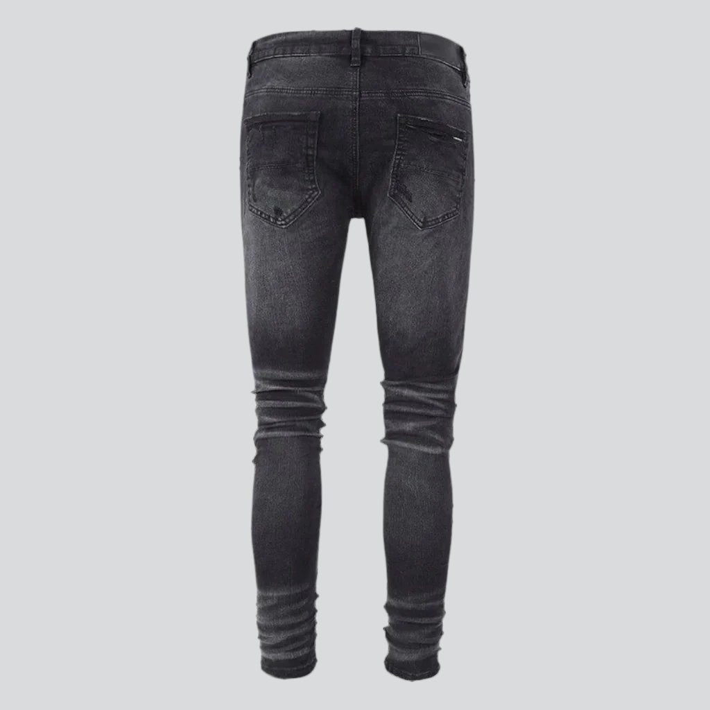 New style black distressed jeans