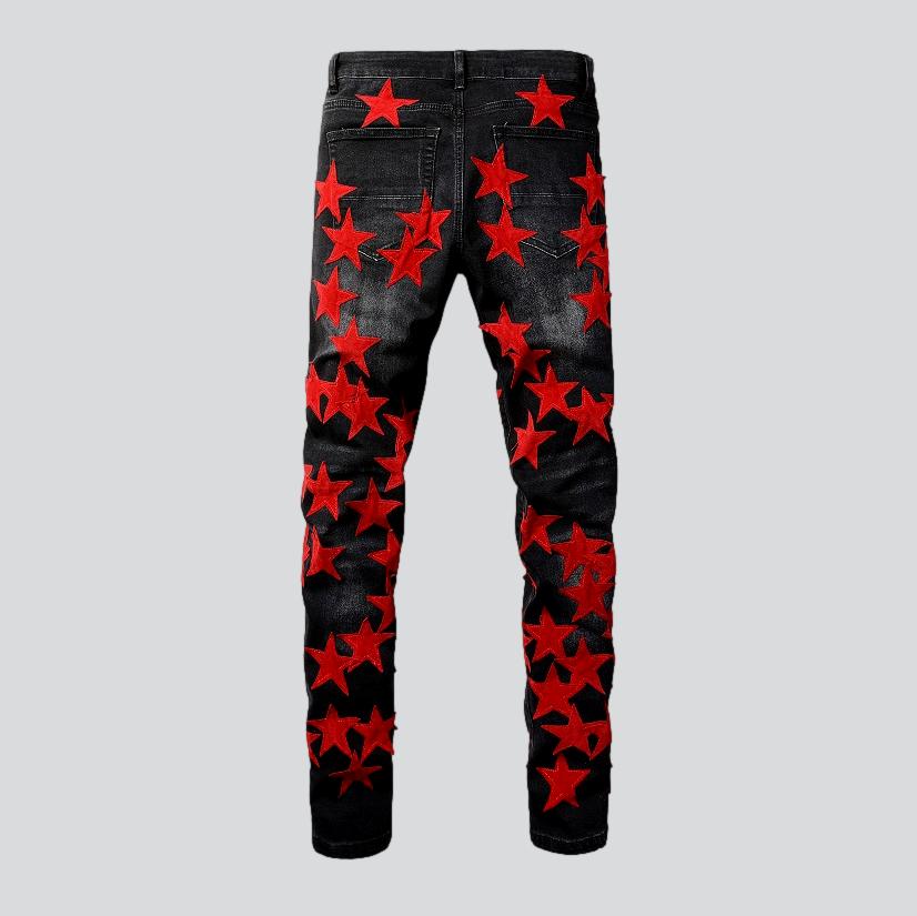 Rote Sterne Stickerei Herren Jeans