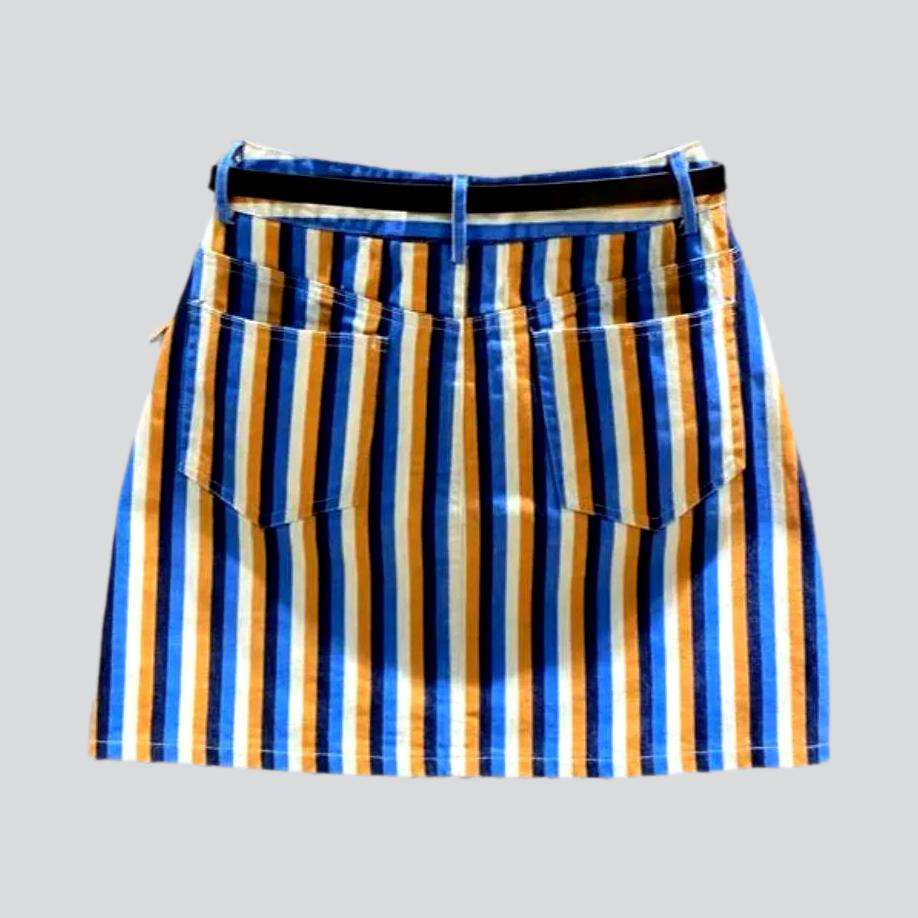 Color-striped women denim skirt