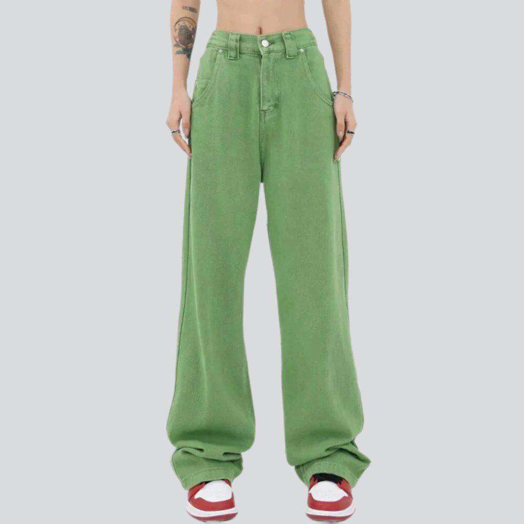 Light green women denim pants