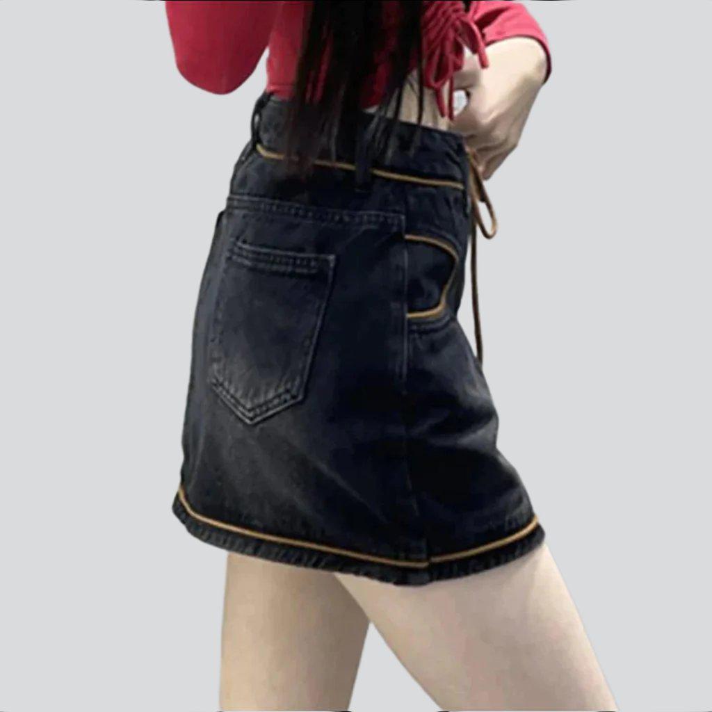 Oval pocket mini denim skirt