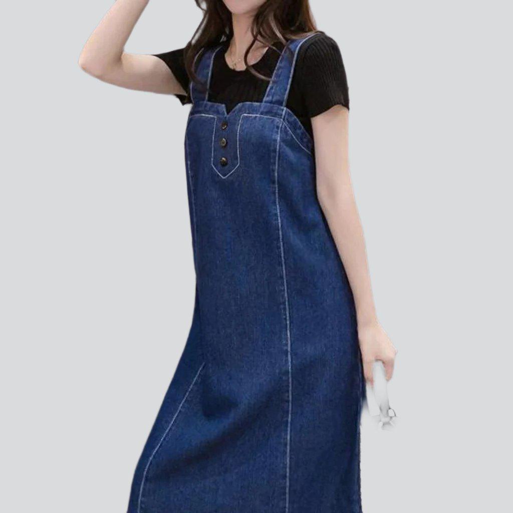 Spaghetti straps long denim dress