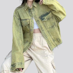 Over-dyed cropped denim jacket for women