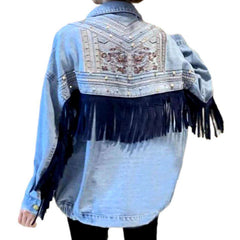 Boho fringe women denim jacket